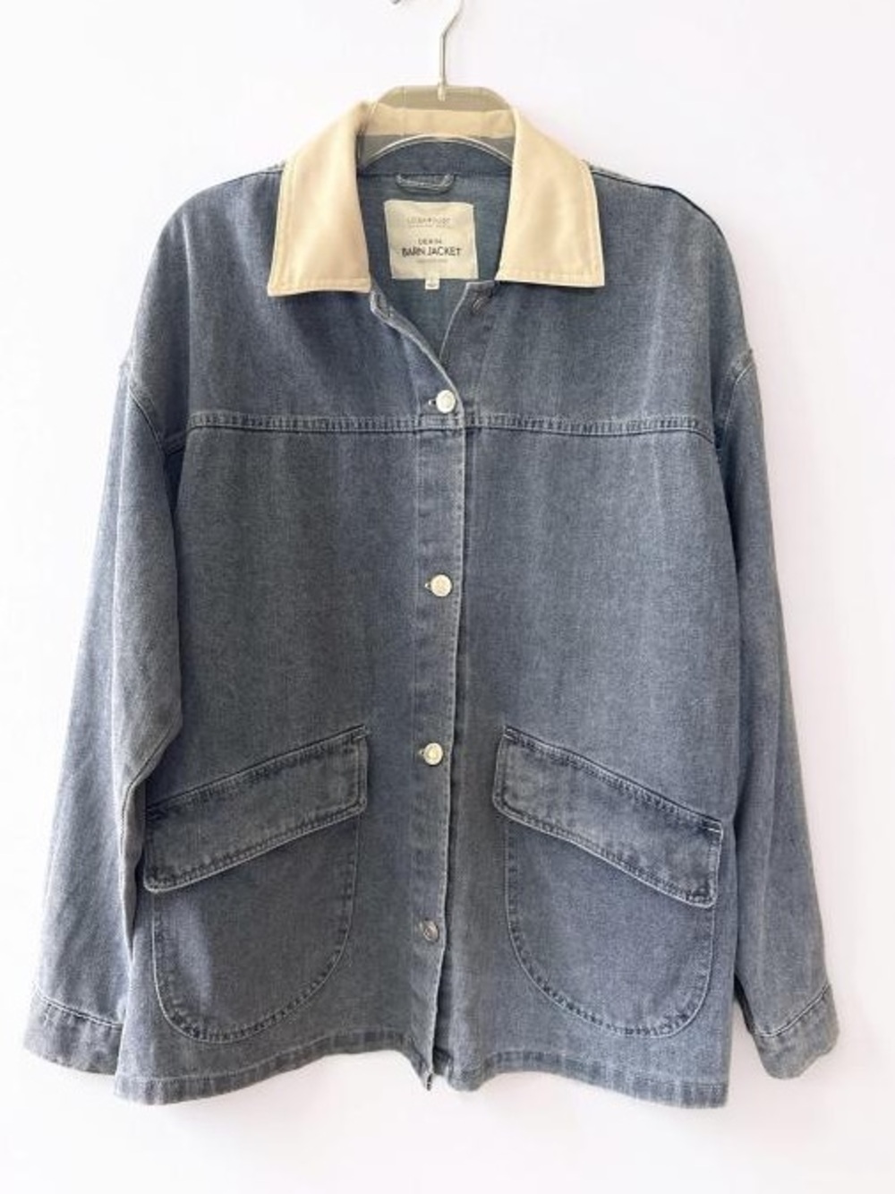 Ultra Flirt Light Blue Denim Barn Jacket with Cream Collar Size L